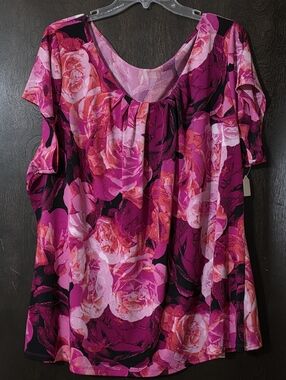 Worthington Pink Floral Scoop Neck Blouse Women's Size 3X